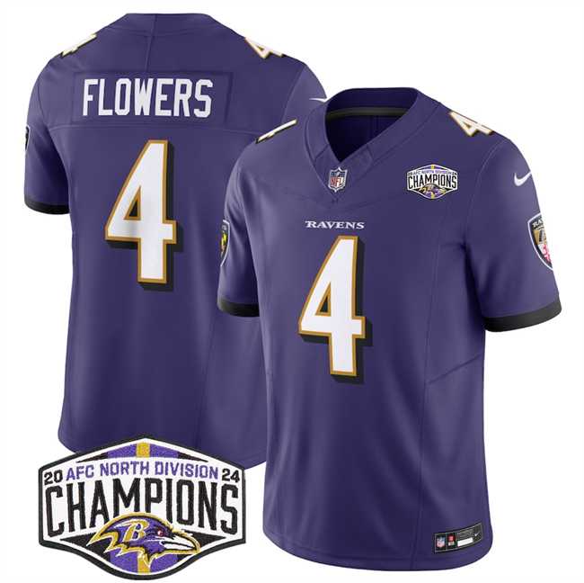 Men%27s Baltimore Ravens #4 Zay Flowers Purple F.U.S.E 2024 AFC North Division Champions Vapor Limited Jersey->baltimore ravens->NFL Jersey